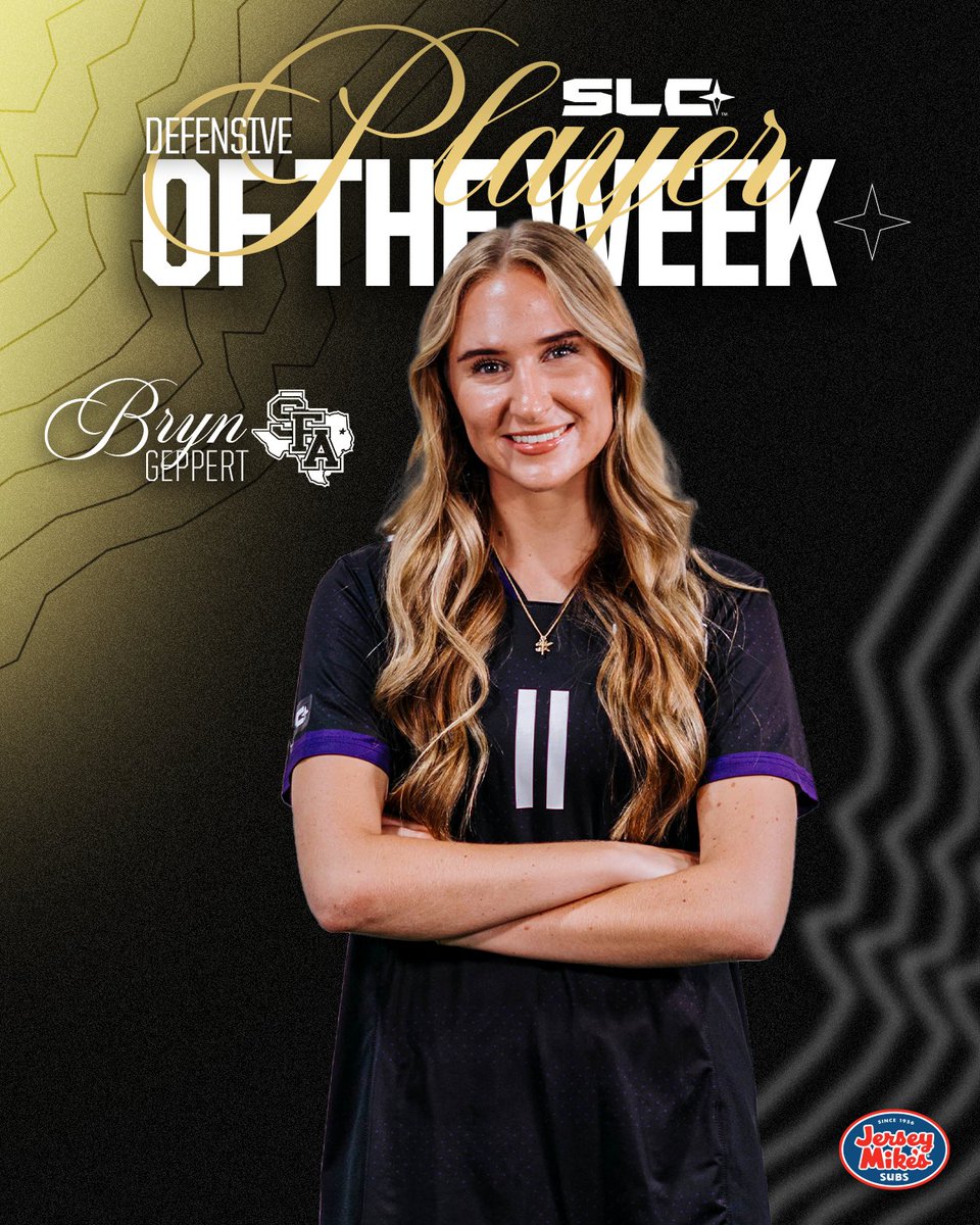 SouthlandSports's tweet photo. RUN IT BACK 🔁

For the second week in a row, Bryn Geppert of @SFA_Soccer is your @jerseymikes SLC Women's Soccer Defensive Player of the Week!! https://t.co/3l2uAZcQop
