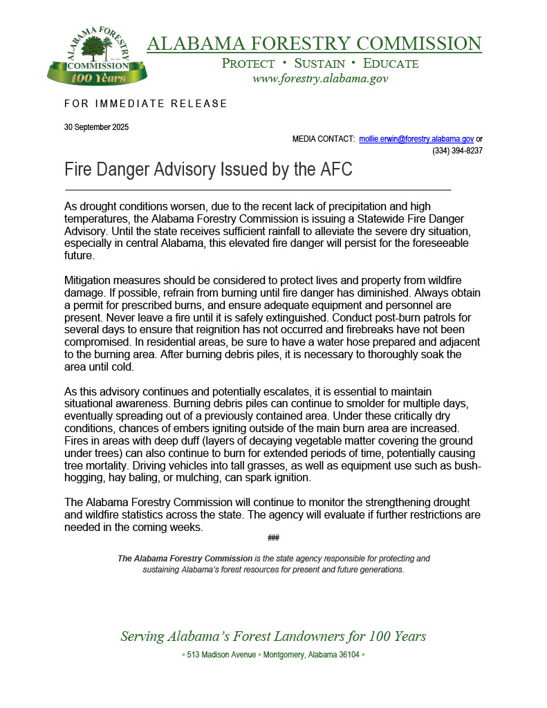 ALForestryComm's tweet image. 📢Fire Danger Advisory Issued by the AFC📢