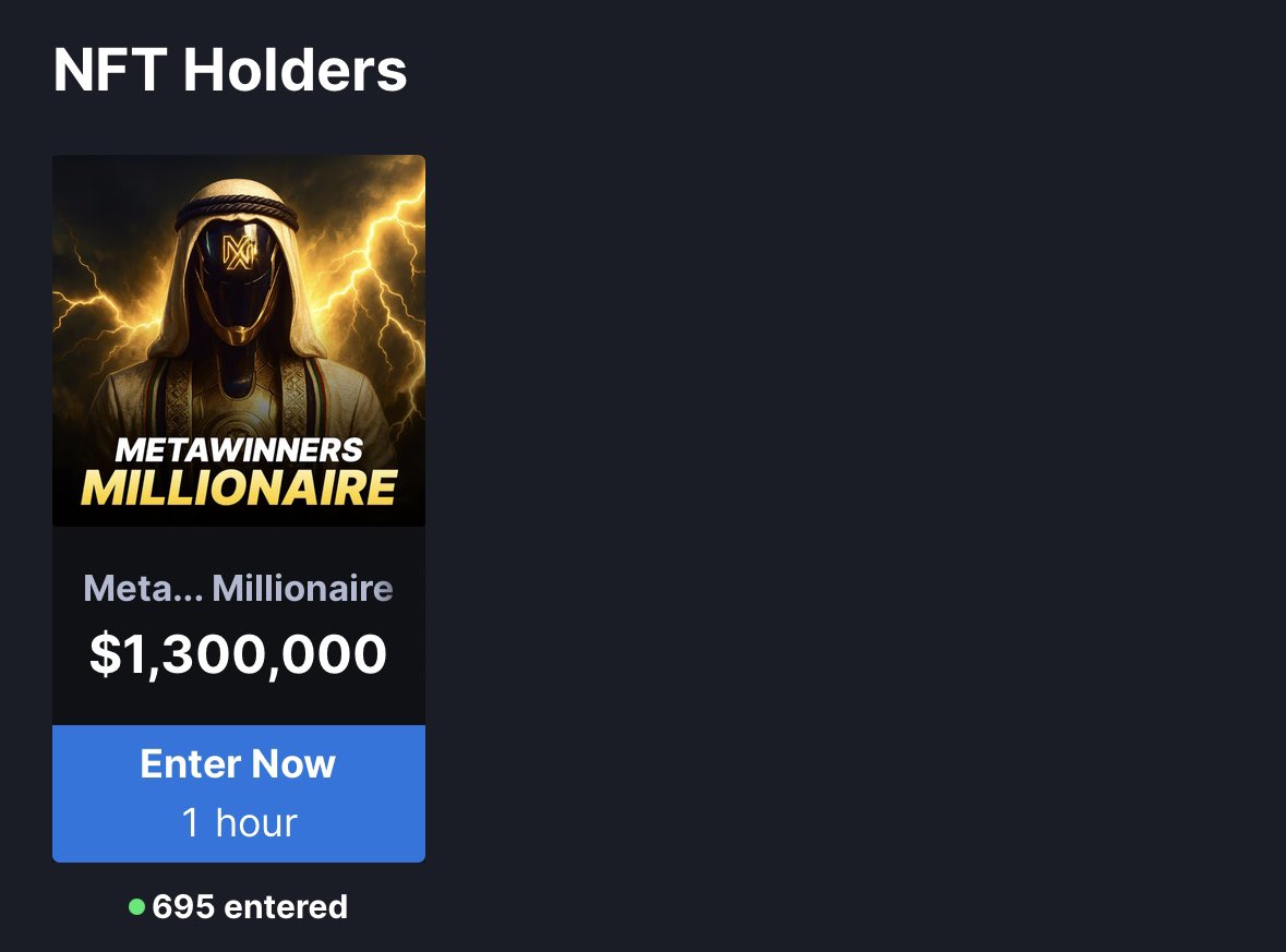 90 minutes to go until our $1.3M MetaWinner holders ONLY giveaway draws! 👀

If you have not entered.. now is the time:

metawin.com/prizes/30909/