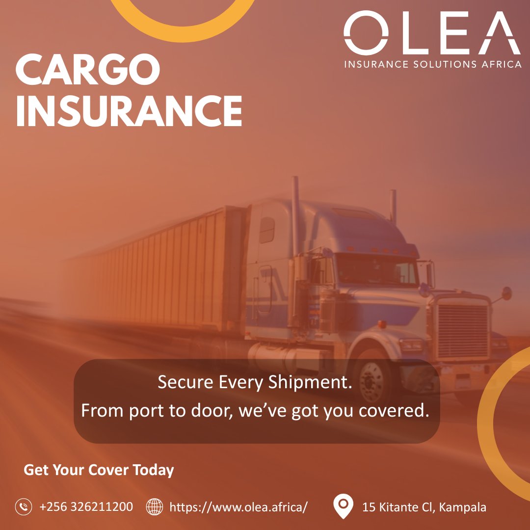oleauganda's tweet image. Secure Your Cargo, Wherever It Goes!
With Olea Uganda’s Cargo Insurance, your goods are protected against risks in transit by land, sea, or air.
✅ Peace of mind for every shipment
✅ Coverage tailored to your business needs

#OleaUganda #CargoInsurance #BusinessProtection