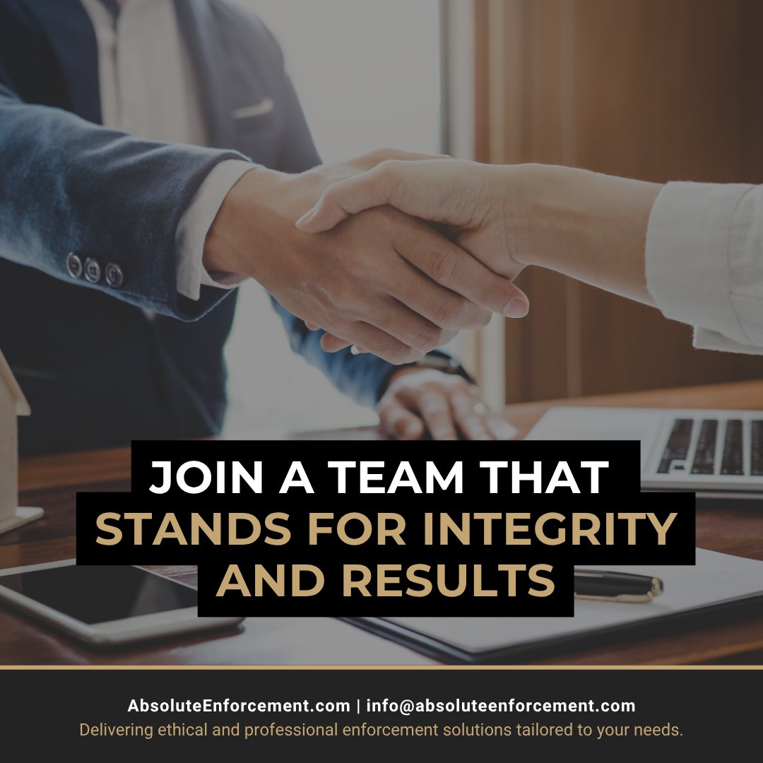 At Absolute Enforcement, our High Court Enforcement Agents handle challenging cases with professionalism backed by full office support.

👉 Apply online today

#Recruitment #HighCourtEnforcement #CourtCertificated #EnforcementJobs