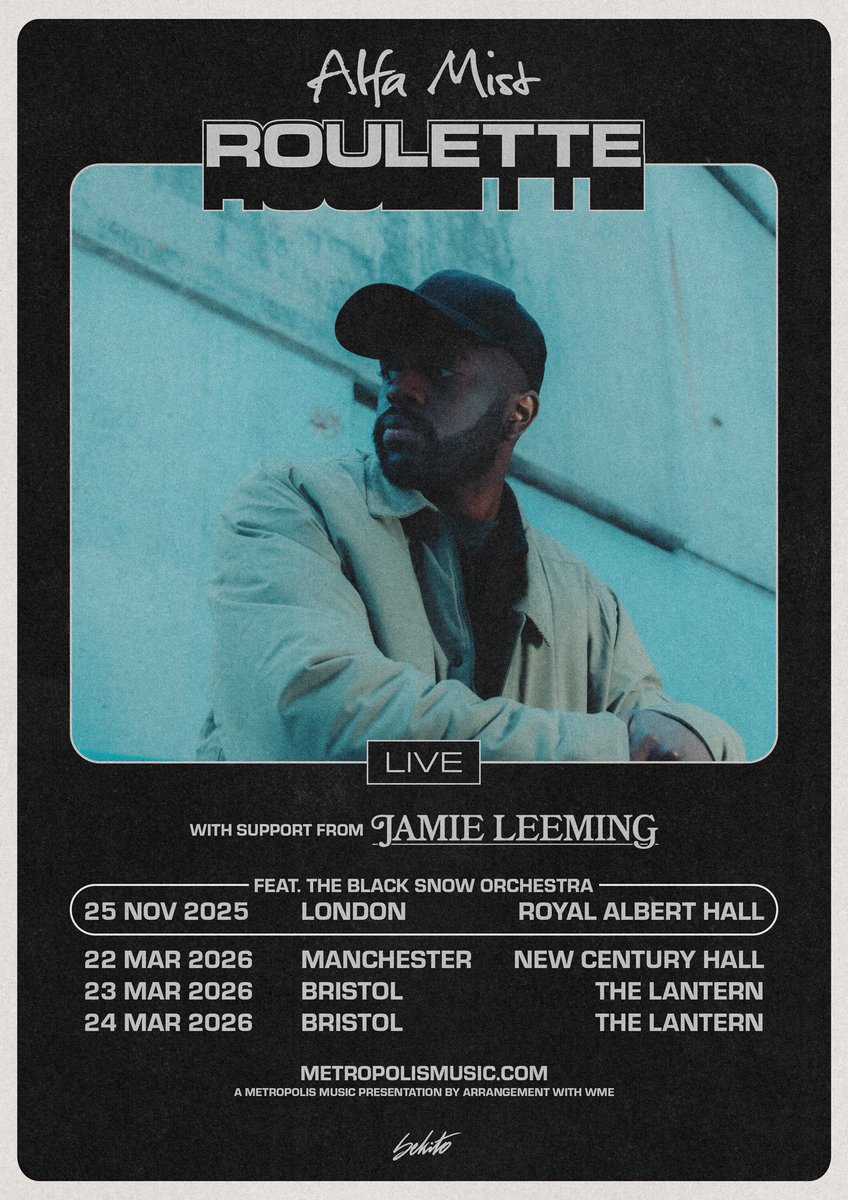 very excited to be supporting <a href="/AlfaMist/">Alfa</a> on some upcoming “Roulette” Tour shows! 💙

Including a special <a href="/RoyalAlbertHall/">Royal Albert Hall</a> show on 25th Nov 2025 feat. the Black Snow Orchestra 💫

Link below info/tickets!

➡️ alfamist.co.uk/#live ⬅️