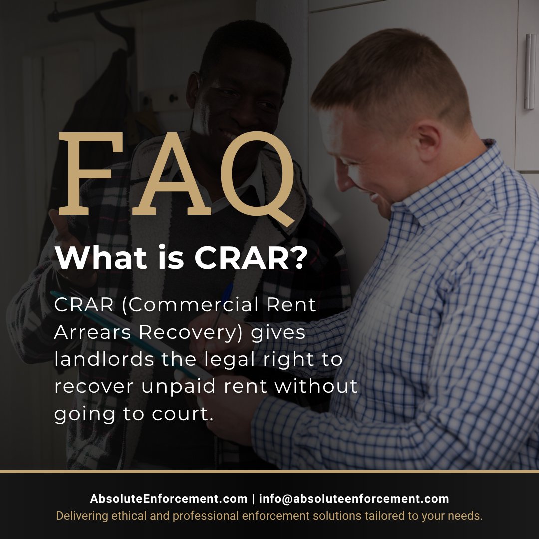 What is CRAR?

CRAR (Commercial Rent Arrears Recovery) gives landlords the legal right to recover unpaid rent without going to court.

#FAQ #CRAR #CommercialRent #Forfeiture #DebtRecovery #PropertyLaw