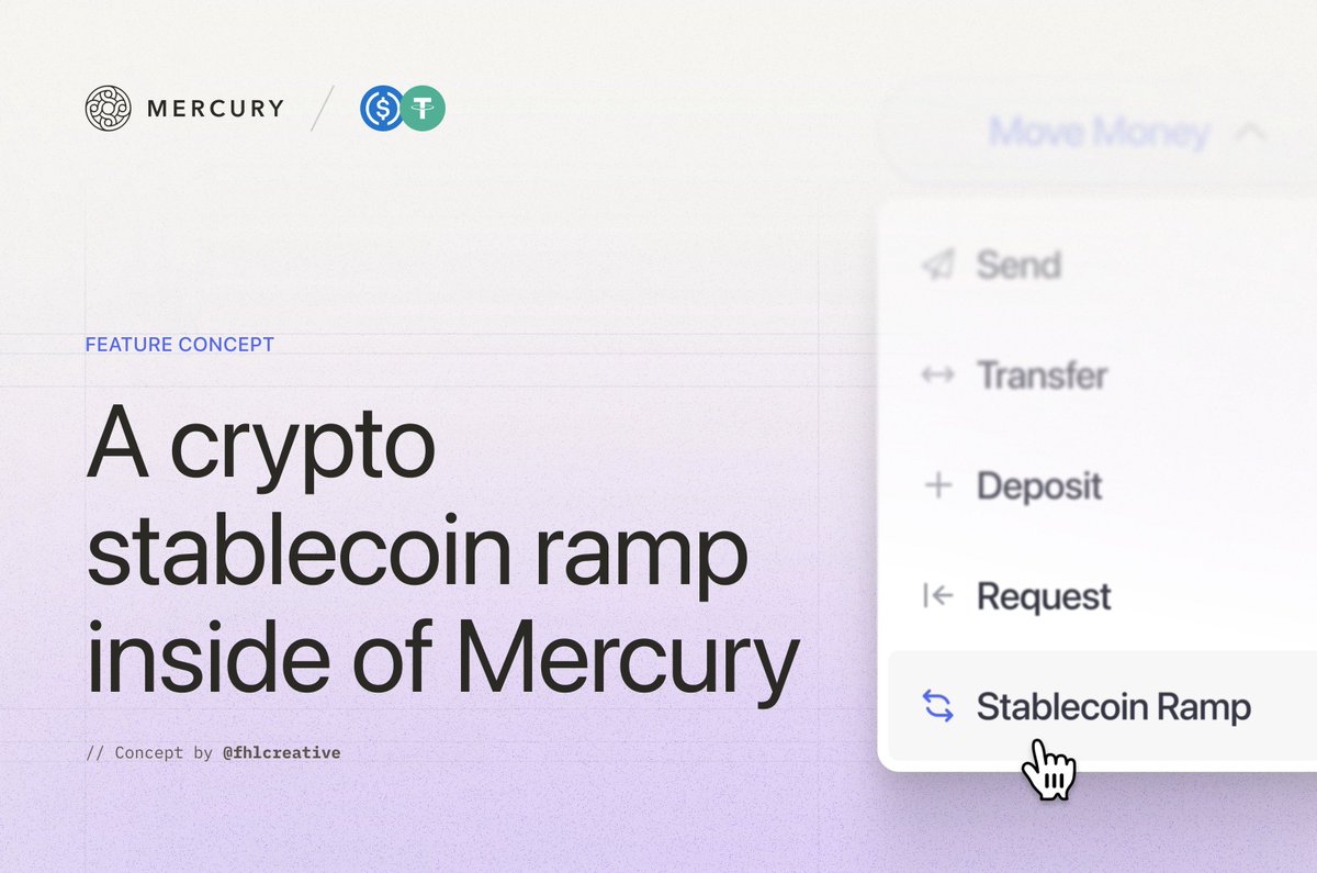 What if <a href="/mercury/">Mercury</a> let you seamlessly move stablecoins (like $USDT or $USDC) ↔ US dollars between your bank account and a crypto wallet?

I decided to explore what that could look like. 👀

Prototypes &amp; Walkthrough 👇🧵