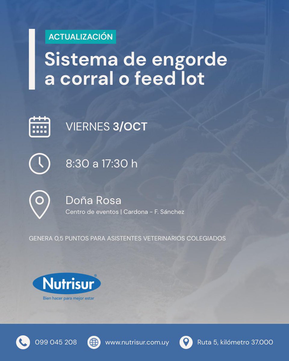 📣  Este viernes se llevará a cabo la jornada de actualización en sistemas de engorde a corral o feed lot organizada por el Centro Médico Veterinario y desde Nutrisur queremos invitarlos a participar

Compartimos información 👇🏽
