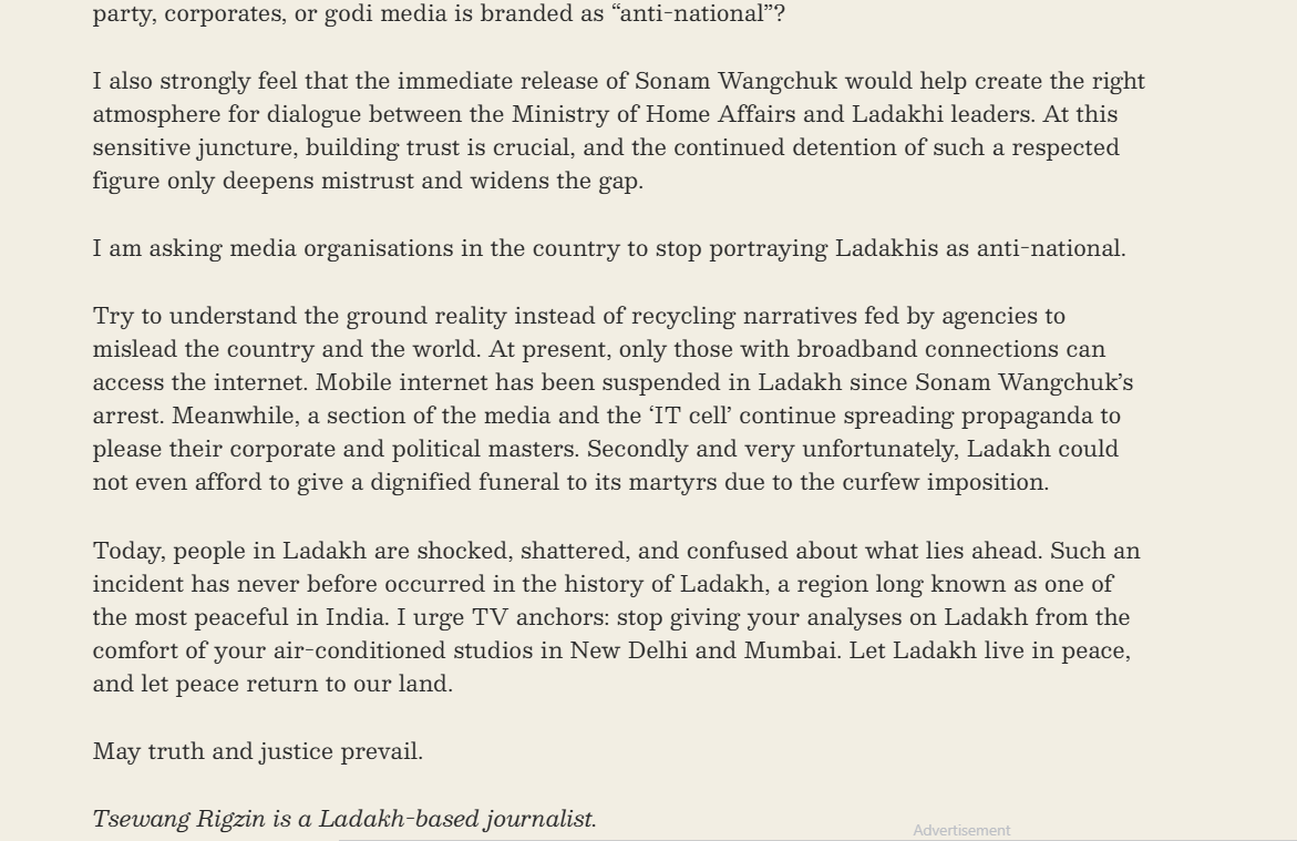 Must read what journalist in Ladakh have written, these journalist seen Ladakh past 6 years &amp; also last few days. 
"Today, I write this with the heaviest of hearts from Leh, Ladakh, not just as a journalist but also as a patriotic citizen of this country, to draw the attention of
