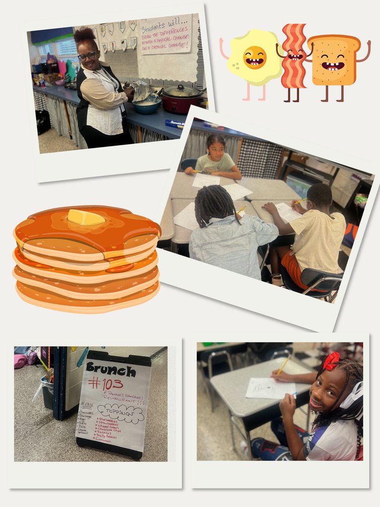 atk_alltheway's tweet photo. Our amazing Ms. Robinson’s 5th graders just hosted a science brunch, flipping pancakes while exploring chemical changes! They even had a secret menu to test their knowledge. 🥞🔍 #ScienceIsDelicious #5thGradeFun https://t.co/3vVkiYICTt