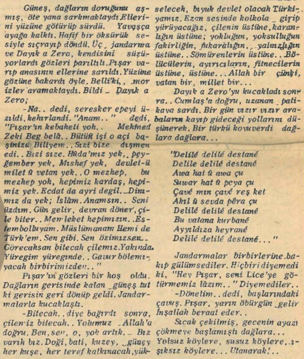 Kürtçe çıktığı iddia edilen Kon dergisindeki Kürtçe kısımlardan birisi. İslam kardeşliği, akraba aşiretlerle ortak köken gibi vurguların öne çıktığı tek sayılık bu dergi Milliyetçi Dergiler sitesinde mevcut