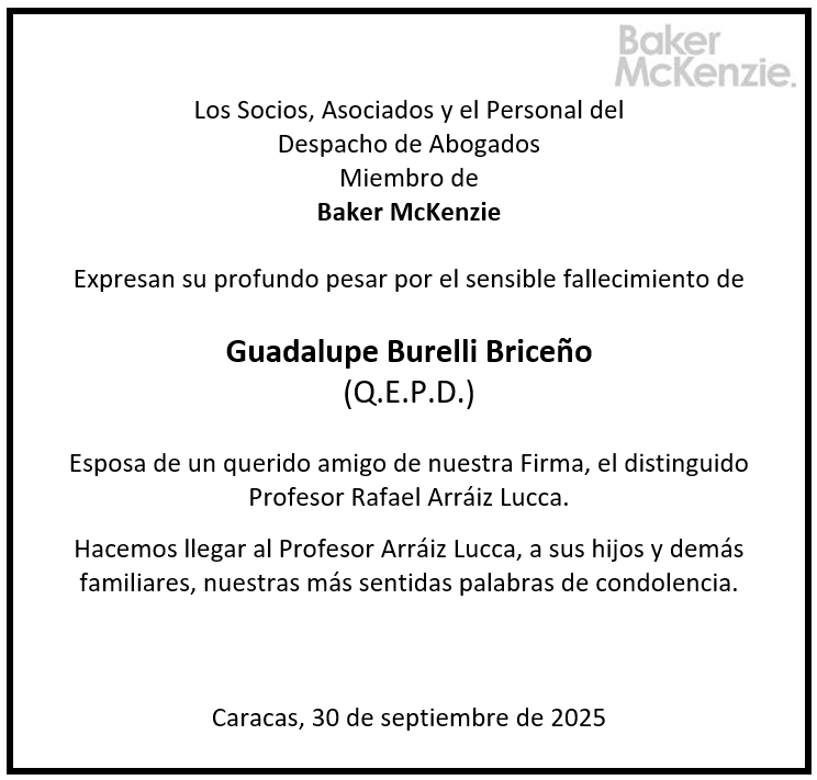 Al profesor e historiador Rafael Arraiz Lucca <a href="/rafaelarraiz/">Rafael Arraiz Lucca</a> , entrañable amigo de esta Firma, le expresamos nuestras condolencias en estos difíciles momentos.