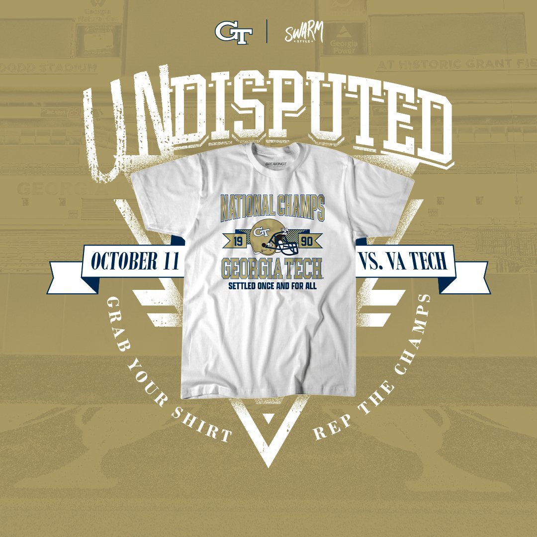 GTAthletics's tweet photo. Our legacy lives on π«‘
Grab your championship tee to be part of the celebration as we honor the 1990 National Championship team on Buzz Day for the TechMo Bowl as @GeorgiaTechFB takes on VT on Oct. 11 π
π https://t.co/1MeFDpF5G5
#SwarmStyle x #StingEm π https://t.co/UEjBwdYQUZ
