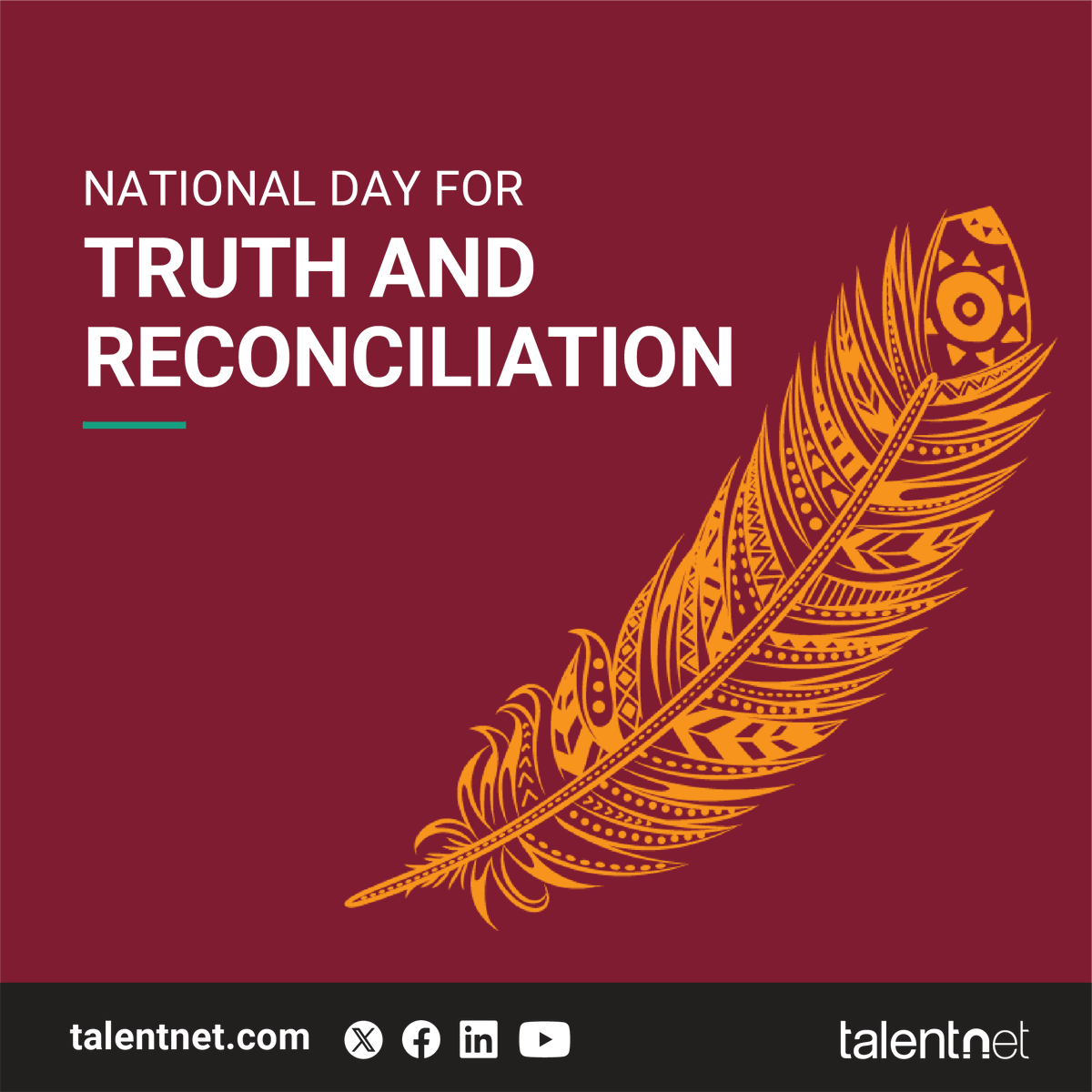 Today, on National Day for Truth and Reconciliation, we honor the children lost, the survivors of residential schools, and their families and communities. 

#TruthAndReconciliation #EveryChildMatters #OrangeShirtDay #DEI #TalentNetCares