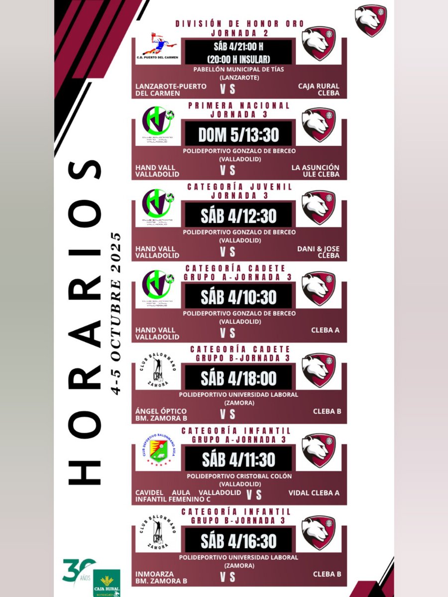 📝 ¡Partidos y Horarios del fin de semana❗

#cleba #clebaleon #balonmanofemenino #leonesp