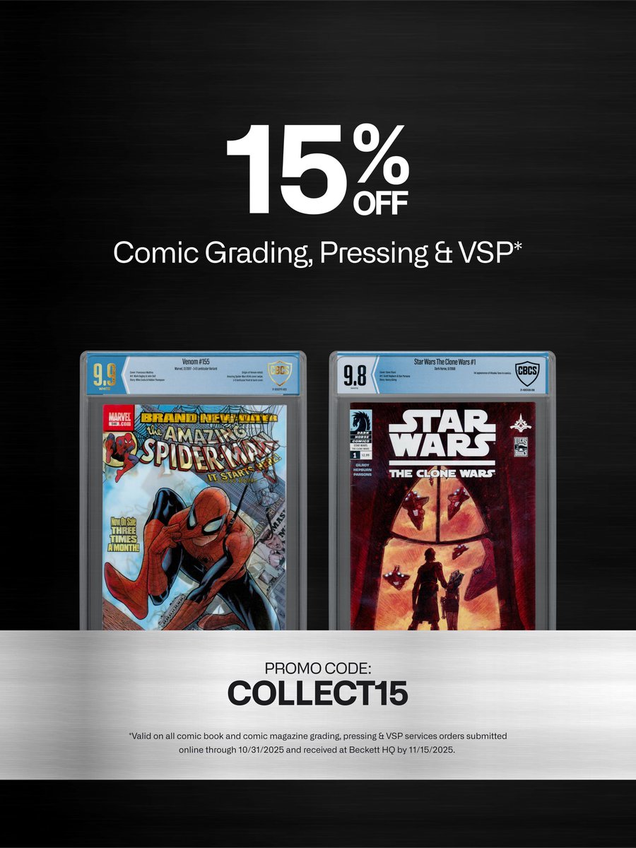 From Silver Age classics to modern variants, give your comics the care they deserve. Save 15% this October on comic book grading, pressing, and VSP.