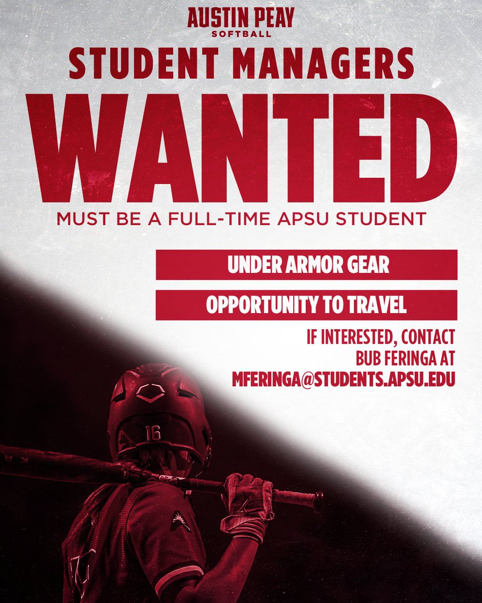 GovsSB's tweet image. 𝗖𝗼𝗺𝗲 𝗝𝗼𝗶𝗻 𝗧𝗵𝗲 𝗧𝗲𝗮𝗺! 🎩🥎
We are looking for reliable, hardworking, and enthusiastic Govs to join our team as student managers!

If interested, contact Bub Feringa (mferinga@students.apsu.edu)!

#Team41 | #LetsGoPeay