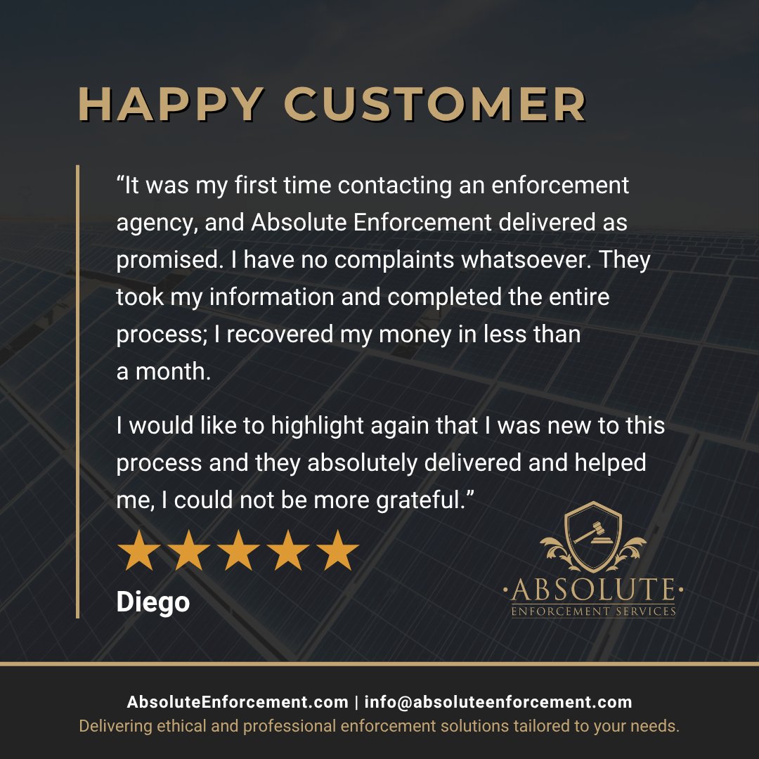⭐ What Our Clients Say⭐

We’re proud to be a partner our clients can rely on, delivering peace of mind and results every time!

#Reviews #ClientFeedback #TrustedPartner #5StarService #EnforcementSupport