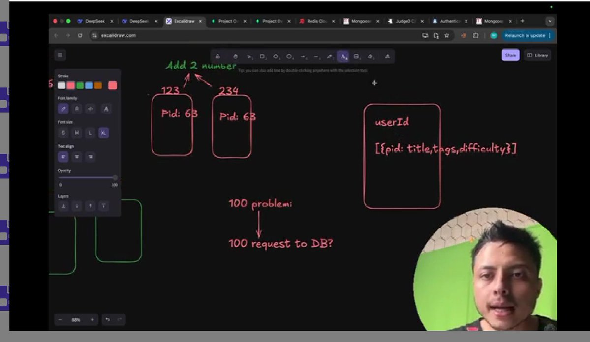 SkChaudhary45's tweet image. User Progress Tracking (Nexus)
Auto problem tracking, no duplicates, MongoDB references, real-time results, memory-efficient, scalable, Submit &amp;amp; Run modes.@rohit_negi9 

#SystemDesign #MongoDB #BackendEngineering #CodingPlatform #Nexus #Judge0