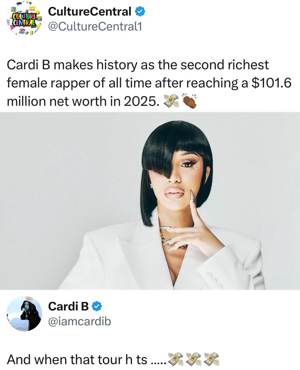 .<a href="/iamcardib/">Cardi B</a> ($101.6 million) is now projected to be richer and surpass Nicki Minaj ($150 million) in net worth next year.