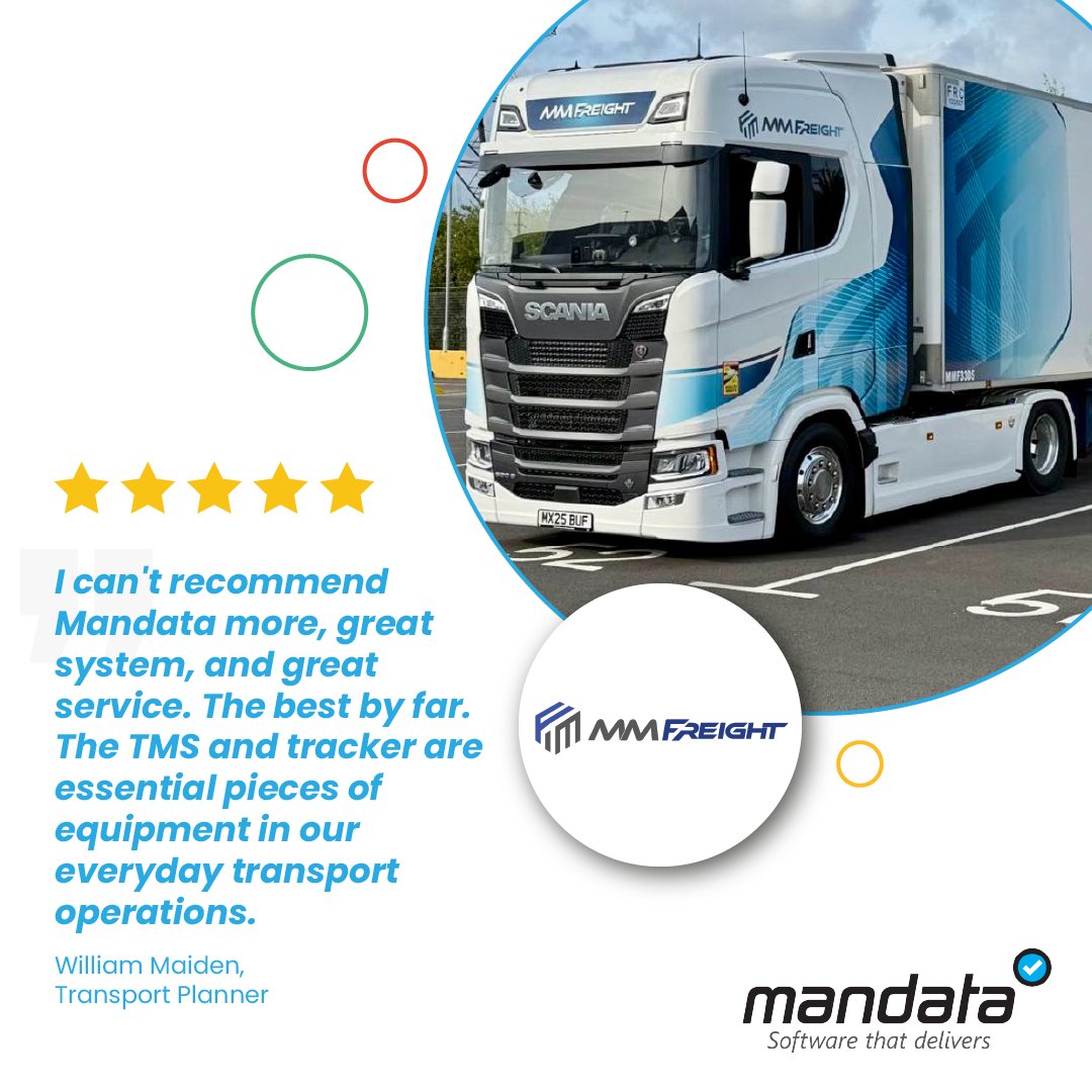 🤝 We love hearing how the Mandata TMS makes a real difference for our customers, helping to simplify and streamline transport operations.

⭐ A big thank you to William Maiden at MM Freight for sharing your feedback, we’re delighted to hear how much you value Mandata TMS and