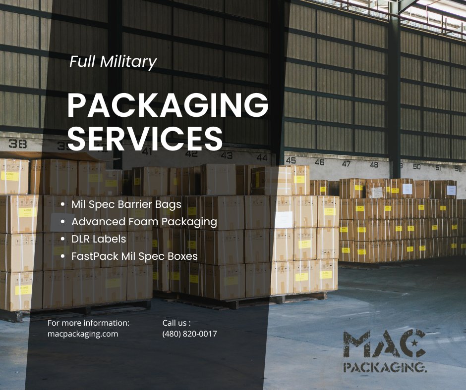 We are a full service military and mil spec company that offers services that are compliant to standard military and government specifications.

To find out more ➡ macpackaging.com

#packaging #military #aerospace #consultingservices #consulting #governmentcontracting