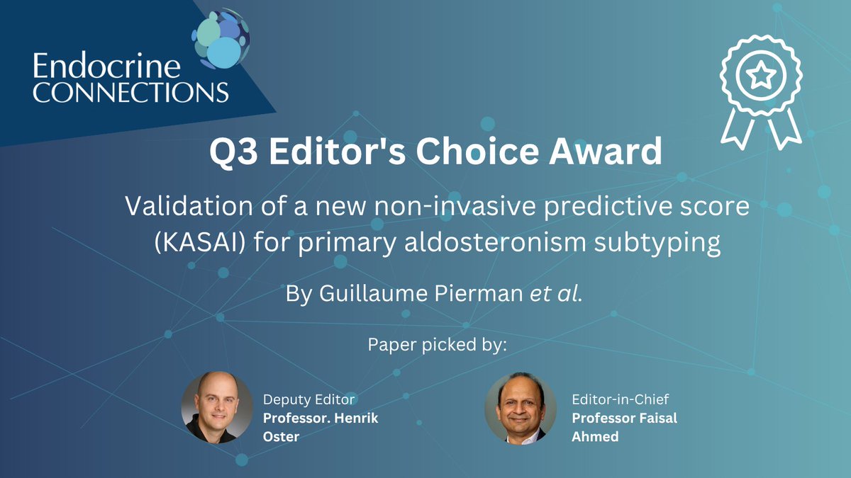 EndoConnect's tweet image. 🏆 The Endocrine Connections Q3 Editor’s Choice Award goes to Guillaume Pierman et al. for their study validating the KASAI score, a non-invasive tool that could simplify diagnosis of primary aldosteronism and reduce reliance on adrenal venous sampling.

🔗doi.org/10.1530/EC-25-…
