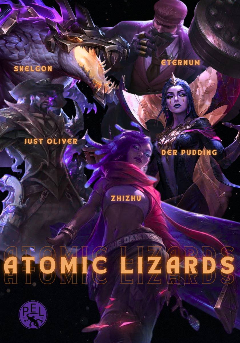 LizardsPurple's tweet photo. Und unser letztes Roster für diesen Split, die #AtomicLizards! Die Avengers kommen zusammen, es kann nur gut werden!

⬆️: #Skelgon
🏕️: #Eternum
➡️: #derPudding
🏹: @funwithflagsLuL 
🩺: #ZhiZhu

🧠: @elPhobo 
✉️: @Anzarni_  (credits für die Grafik) https://t.co/8LguvKvcqD