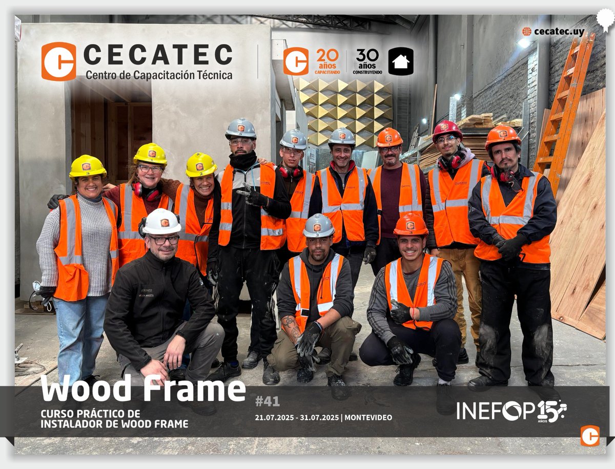Curso práctico de Instalador de Wood Frame (Construcción con madera) realizado del 21 al 31 de julio en CECATEC. Capacitación convocada por INEFOP.