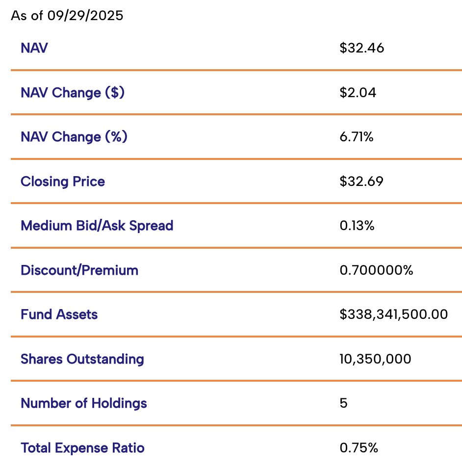 截至 2025 年 9 月 29 日的 SSK ETF 业绩指标
