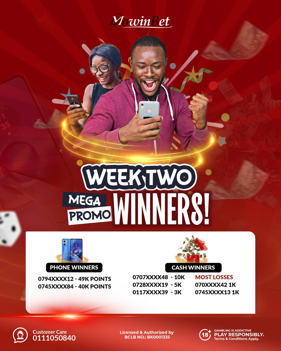 mowinbet's tweet photo. 🎉🎉 CONGRATULATIONS 🎉🎉

Wazito wameanguka na goodies za Mowin Mega Promo week 2.
Week 3 already innit! We cheza tu, smartphone ama mkwanja moja haitakupita.

Finya link kuingia kwenye shughuli https://t.co/nJGMa1TItg

#Mowinbet #winmore #megapromo kenya Nairobi #UCL https://t.co/Q12PBB59RS