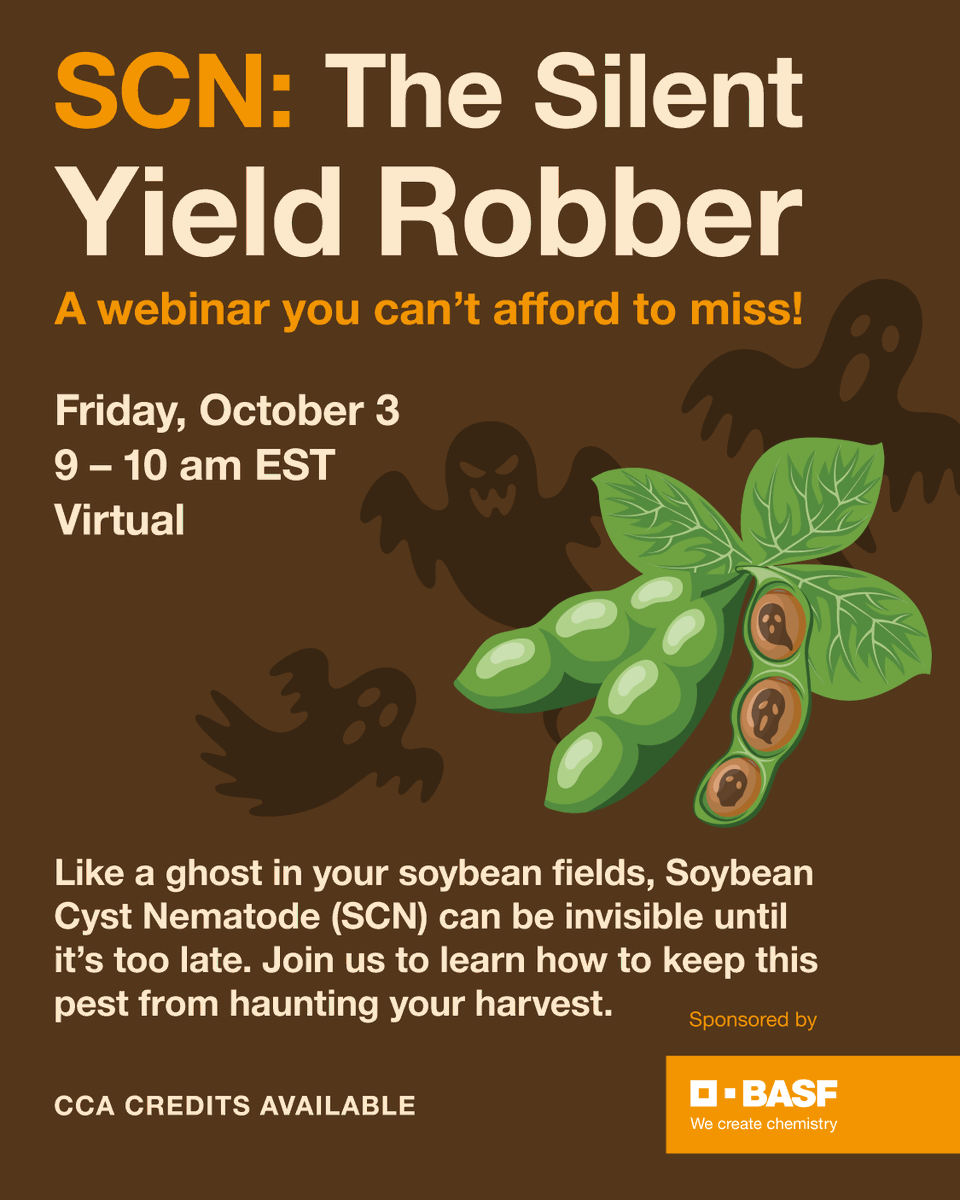 BASFAgProducts's tweet image. Join us to learn how to unmask Soybean Cyst Nematode (SCN) and keep it from haunting your harvest this Halloween season!

RSVP here: bit.ly/4nQeSPM