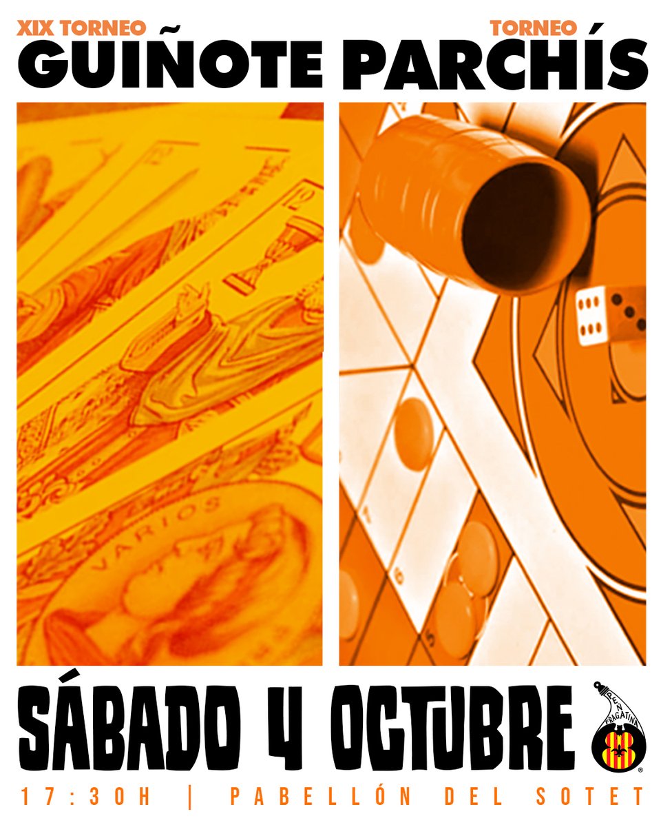 FiestasDelPilar's tweet photo. El TORNEO DE GUIÑOTE 🏆 y el TORNEO DE PARCHÍS 🎲, 2 clásicos del #PrePilar se celebrarán el SÁBADO 4 DE OCTUBRE 🤍🧡Os esperamos en el Pabellón del Sotet a las 17:30 "pa canta i contar 20, 40 i lo que fatge falta"😜 Las inscripciones se realizarán IN SITU, unos 15 minutos antes https://t.co/NX5Bue2VVx