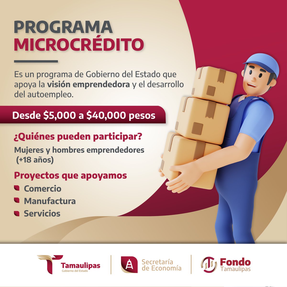 No pierdas más tiempo y aprovecha los beneficios del MICROCRÉDITO de Fondo Tamaulipas.

¡Tú eres el motor del cambio en Tamaulipas y nosotros estamos aquí para apoyarte!

Infórmate: fondotamaulipas.gob.mx/microcredito/
834 172 6000 ext. 45556

#TamaulipasSeTransforma #FondoTamaulipas