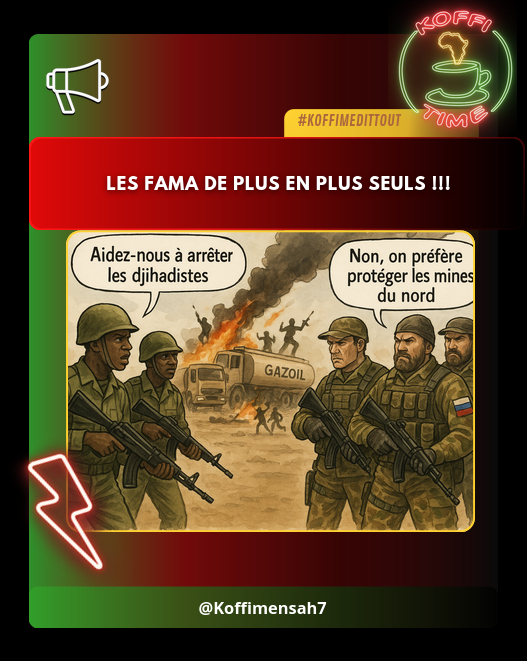 KoffiMensah7's tweet photo. #Bamako suffoque. Le #Mali croyait s’abriter sous le parapluie russe mais l’Africa Corps préfère garder les mines que protéger les Maliens.
Pendant ce temps, le #GSIM a changé de terrain de jeu. Après le Nord, cap sur l’Ouest : la région de Kayes.
Ils frappent les camions de pétrole et les denrées sur l’axe Dakar–Bamako. Leur objectif est la guerre économique, hausse des prix, grogne du peuple.
Le Mali se retrouve face à la vérité crue : pas de #Wagner, un Africa Corps fantomatique, et une population en otage d’une guerre sans fin.
L’asphyxie de Bamako n’est plus un risque, c’est un scénario en cours.