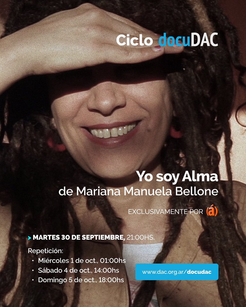 🎬 Ciclo #docudac por <a href="/canalacultura/">Canal(á)</a>

🎥"Yo soy Alma“ dirigida por Mariana Manuela Bellone

📺 Hoy martes 21hs

🗓️ Repite miércoles 1am, sábado 14hs y domingo 18hs por <a href="/canalacultura/">Canal(á)</a> 

#docudac #dacdirectoresargentinos