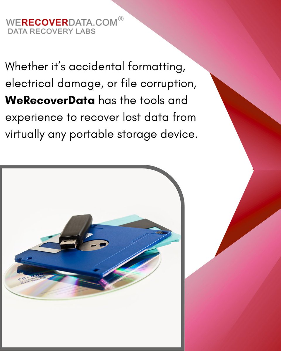 WeRecoverData's tweet image. Whether it’s accidental formatting, electrical damage, or file corruption, WeRecoverData has the tools and experience to recover lost data from virtually any portable storage device.