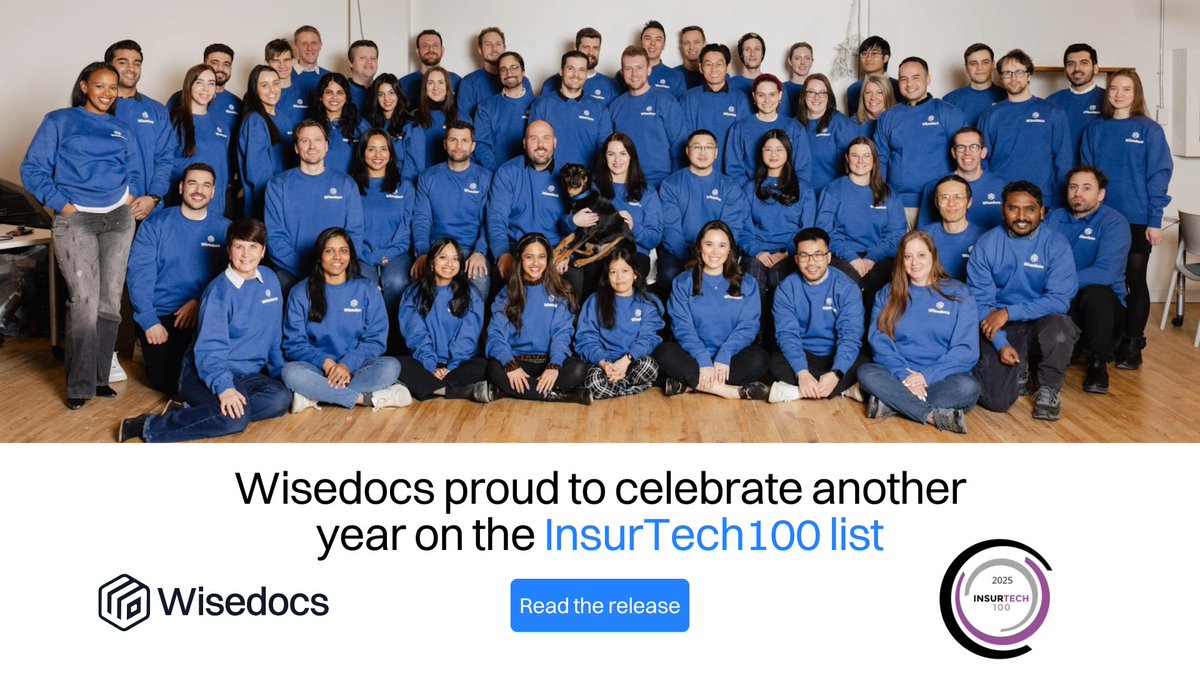 Wisedocsai's tweet image. 🎉 #Wisedocs is honored to be named to the #InsurTech100 for the second year in a row by @Fintech_Global
This recognition reflects how we help insurers modernize #Workflows with #Accuracy, #Compliance, and #Scale
👉 Read the release hubs.ly/Q03L4DW_0