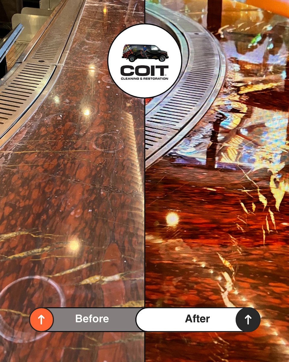 This client loved the “mirror finish” on their natural stone countertops (and so do we!) #beforeandafter