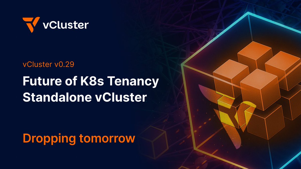 vcluster's tweet image. ⏳ Tomorrow, we close the loop on the Future of Kubernetes Tenancy launch series.

A new update is coming:
⚡ Run vCluster without a host cluster
⚡ Solve the “Cluster One” problem
⚡ Portable foundation for virtual clusters anywhere
👉 vcluster.com/launch