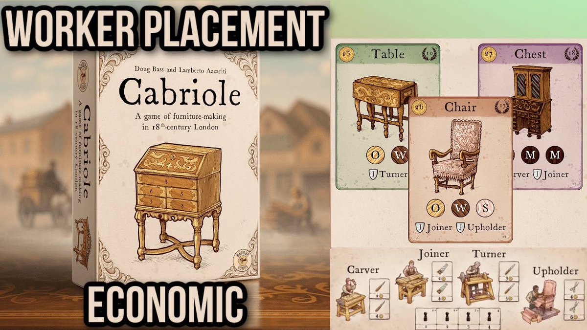 The Game Boy Geek (@thegameboygeek) on Twitter photo My preview for Cabriole which is a worker placement, card drafting and economic game set in the 18th Century London where you're running a business, hiring and training workers, and building furniture to spec! 
youtu.be/T8W-M9qfGUY <a href="/MeridaeGames/">Meridae Games</a> My preview for Cabriole which is a worker placement, card drafting and economic game set in the 18th Century London where you're running a business, hiring and training workers, and building furniture to spec! 
youtu.be/T8W-M9qfGUY <a href="/MeridaeGames/">Meridae Games</a>