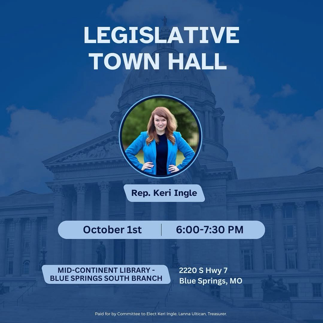 jaxcodemocrats's tweet image. Hear from our next State Senator @RepKeriIngle at a Legislative Town Hall tomorrow night in Blue Springs!

6PM at the Mid Continent Library - Blue Springs South Branch