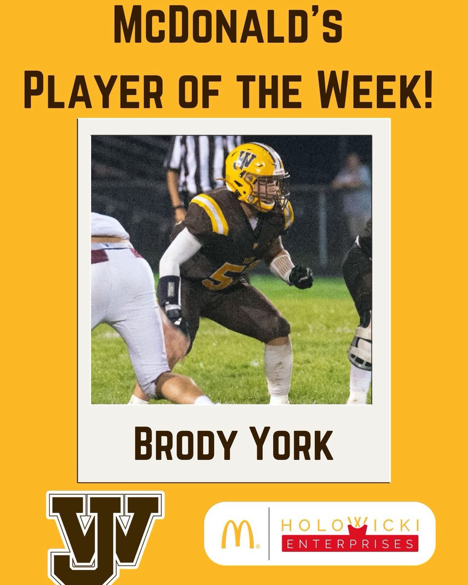 Congratulations to Brody York on being selected as the Week 6 Football Player of the Week!