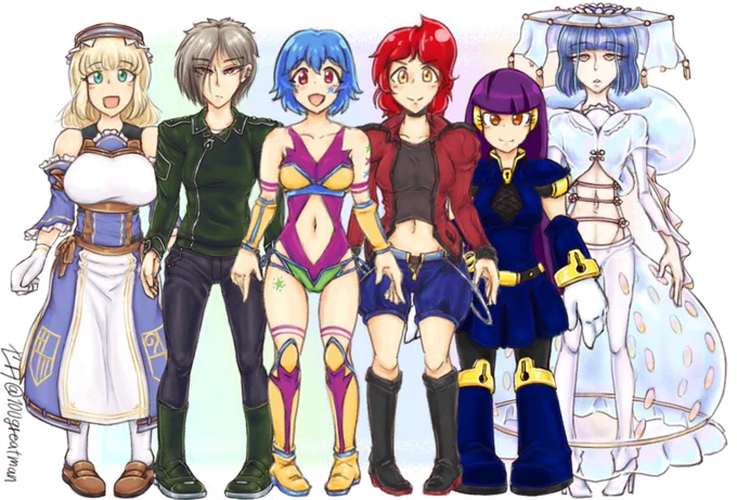 プリコネ以外もピックアップ ロクゼタ(創作)も描けて満足 うちのコ6人描いたのはよう頑張った