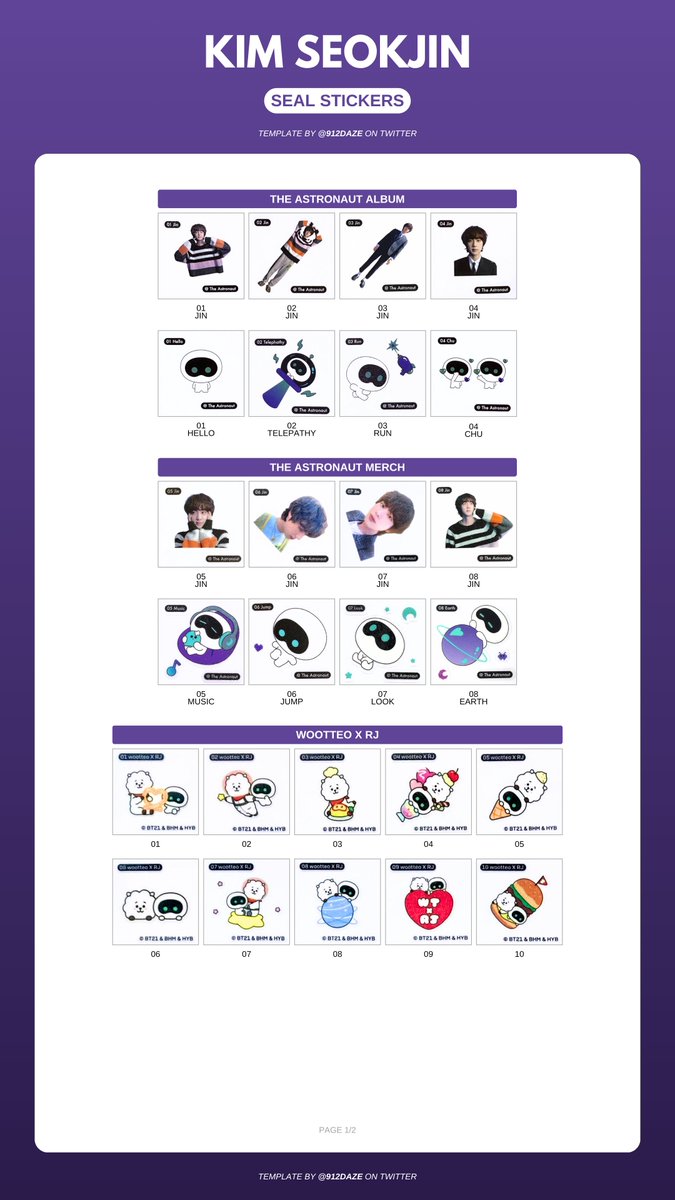 BTS JIN STICKERS TEMPLATES WISHLIST ⭐️ Seokjin Seal Stickers