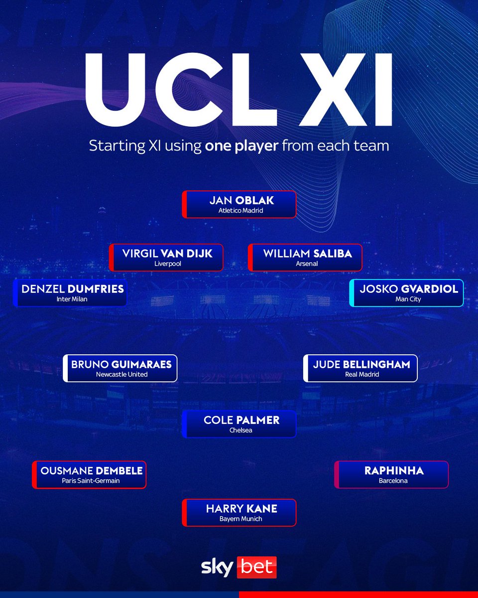 SkyBet's tweet photo. You can only pick 𝗢𝗡𝗘 player per team... 😱

What changes are you making to our #UCL XI? 🔄 https://t.co/zasV4gaQXS