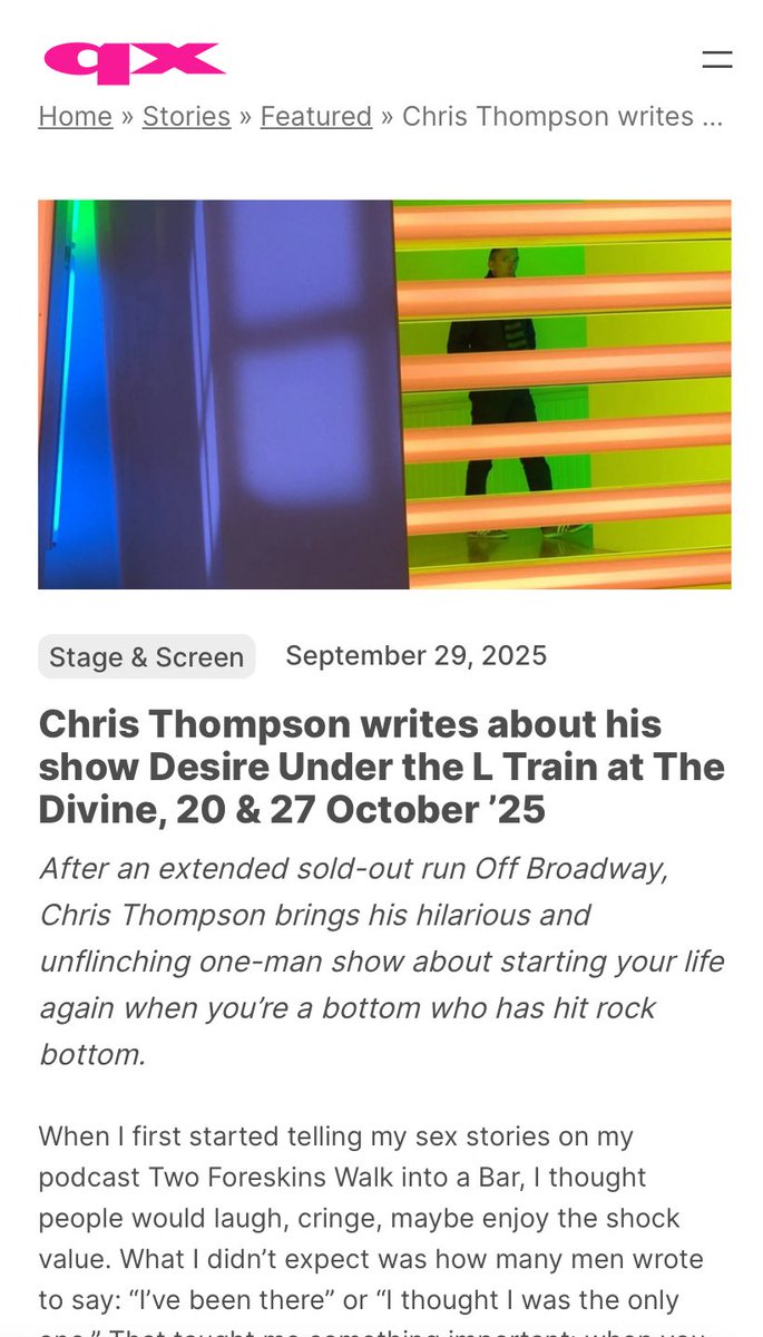 TwoForeskins's tweet photo. Thanks @QXMagazine for the feature! Desire Under the L Train, coming to London for two nights only! https://t.co/GV4jB2hXfv
