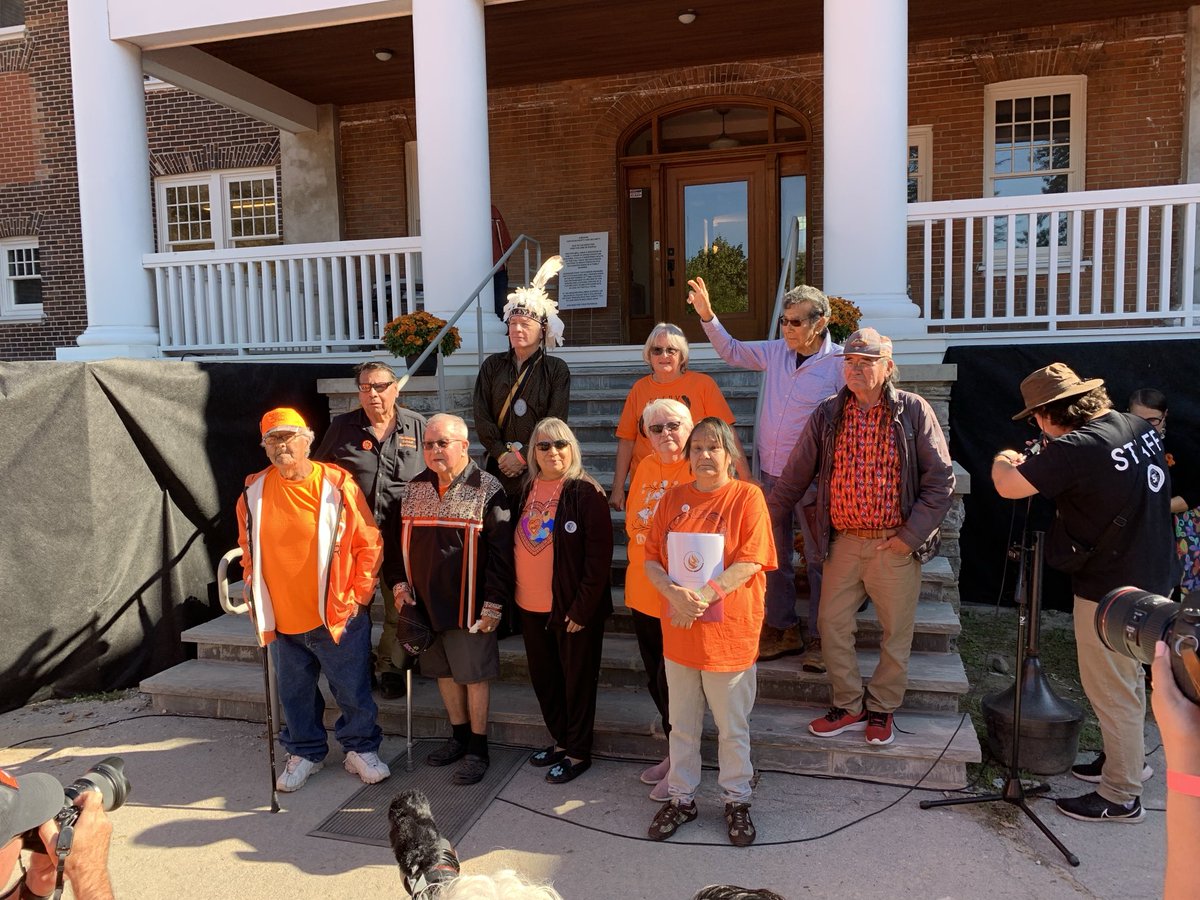 Survivors of the former Mohawk Institute in Brantford gather at the steps of the residential school that operated from 1828 to 1970. Restored as an interpretive museum &amp; educational resource, the “Mush Hole” was opened to the public today. ⁦<a href="/TheExpositor/">Brantford Expositor</a>⁩