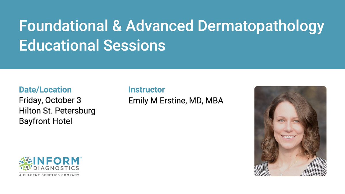 Inform_Dx's tweet photo. Emily Erstine, MD, MBA, dermatopathologist at Inform Diagnostics, is teaching at the Sunrise Dermatology &amp; Procedure Conference. She’ll lead foundational and advanced sessions for NPs and PAs. https://t.co/s87NoUUd0u. #dermatology #np #physiciansassistant https://t.co/CHnJIGEO4i
