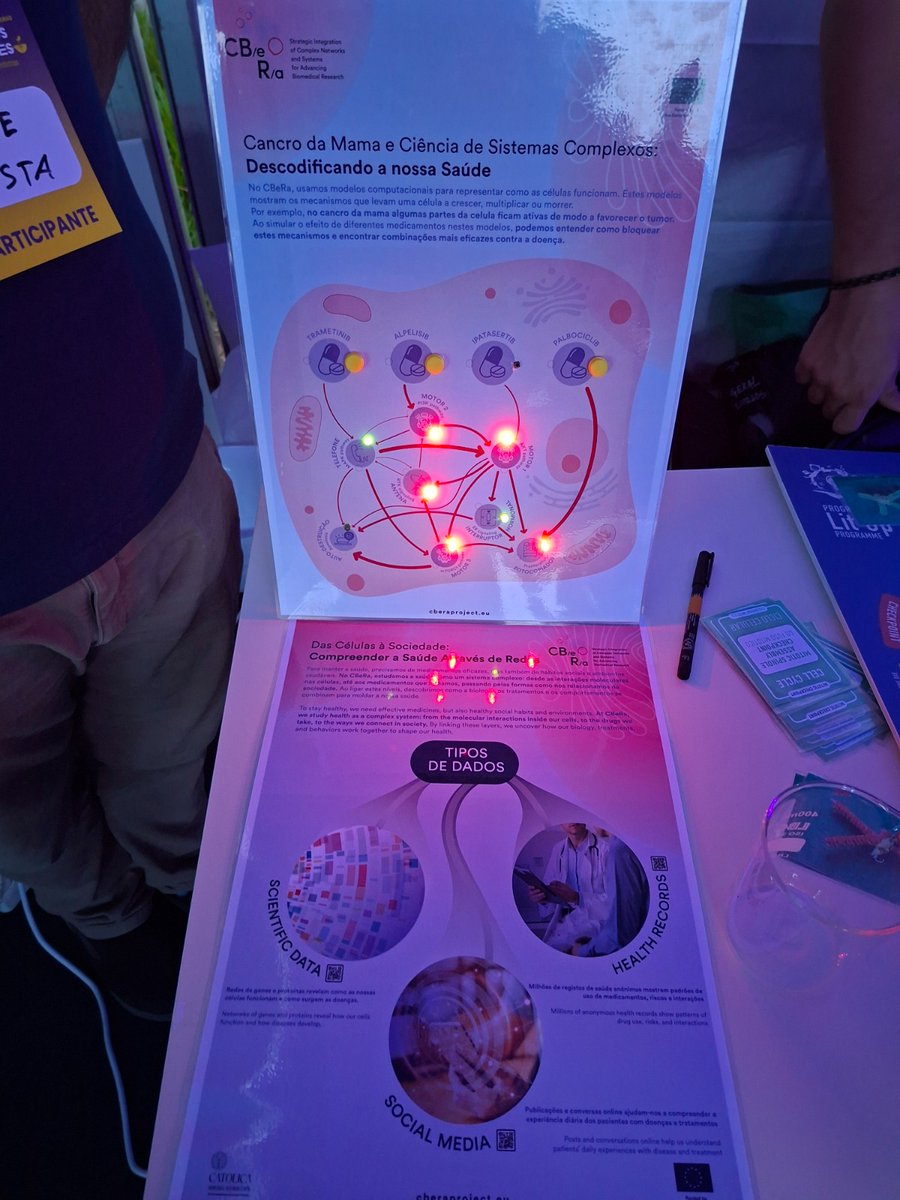 CBeRaProject's tweet photo. At the European Researchers’ Night, the CBeRa project turned science into play 🎮🔬 Visitors of all ages tested how different medicines affect biological functions within breast cancer cells in our interactive game based on computational models. https://t.co/KniomMZFYS
