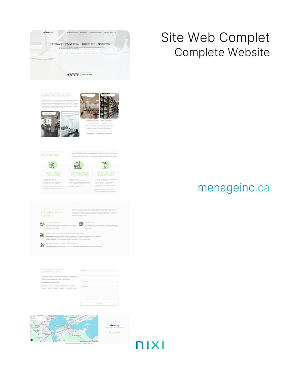 nixicanada's tweet image. New project is live ✨
We had the pleasure  of supporting MenageINC, a Quebec-based commercial cleaning company, in  the design and development of their website.
#WebDesign #DesignWeb #WebsiteDesign #CleaningCompany #EntrepriseNettoyage #EntretienMenager