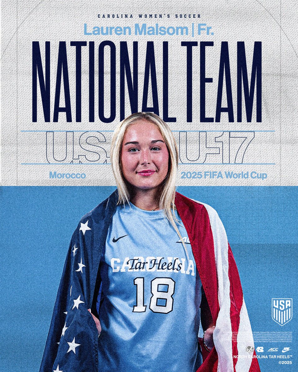 uncwomenssoccer's tweet photo. Called up🇺🇸

Kennedy &amp; Malsom are set to compete with the U-17 team at the 2025 FIFA Women’s World Cup! 

📰 https://t.co/TJrtoFjhfQ

#GoHeels https://t.co/QXdIdqK2z3