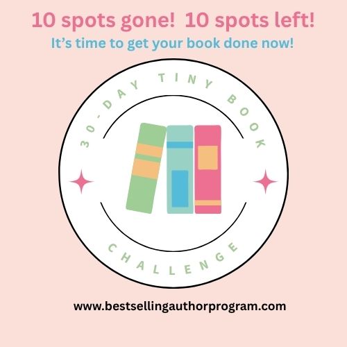 6figurewoman's tweet image. We have 10 spots left (10 spots are gone) for the Tiny Book Challenge!  Save Your space now:  michelle-kulp.mykajabi.com/tiny-book-chal…

This is for you if you&apos;ve been trying to write a book for months or years and can&apos;t seem to get it done.

#author #authortips #WritingCommunity